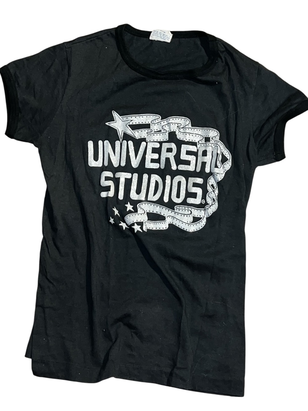Vintage Universal Studios Black White Glitter Graphic Tee